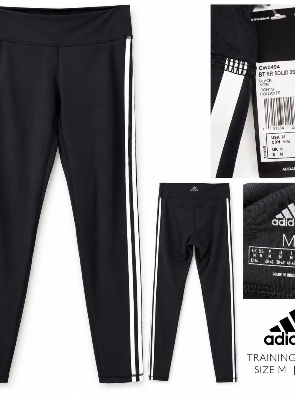 adidas Black Leggings with White Side Stripes